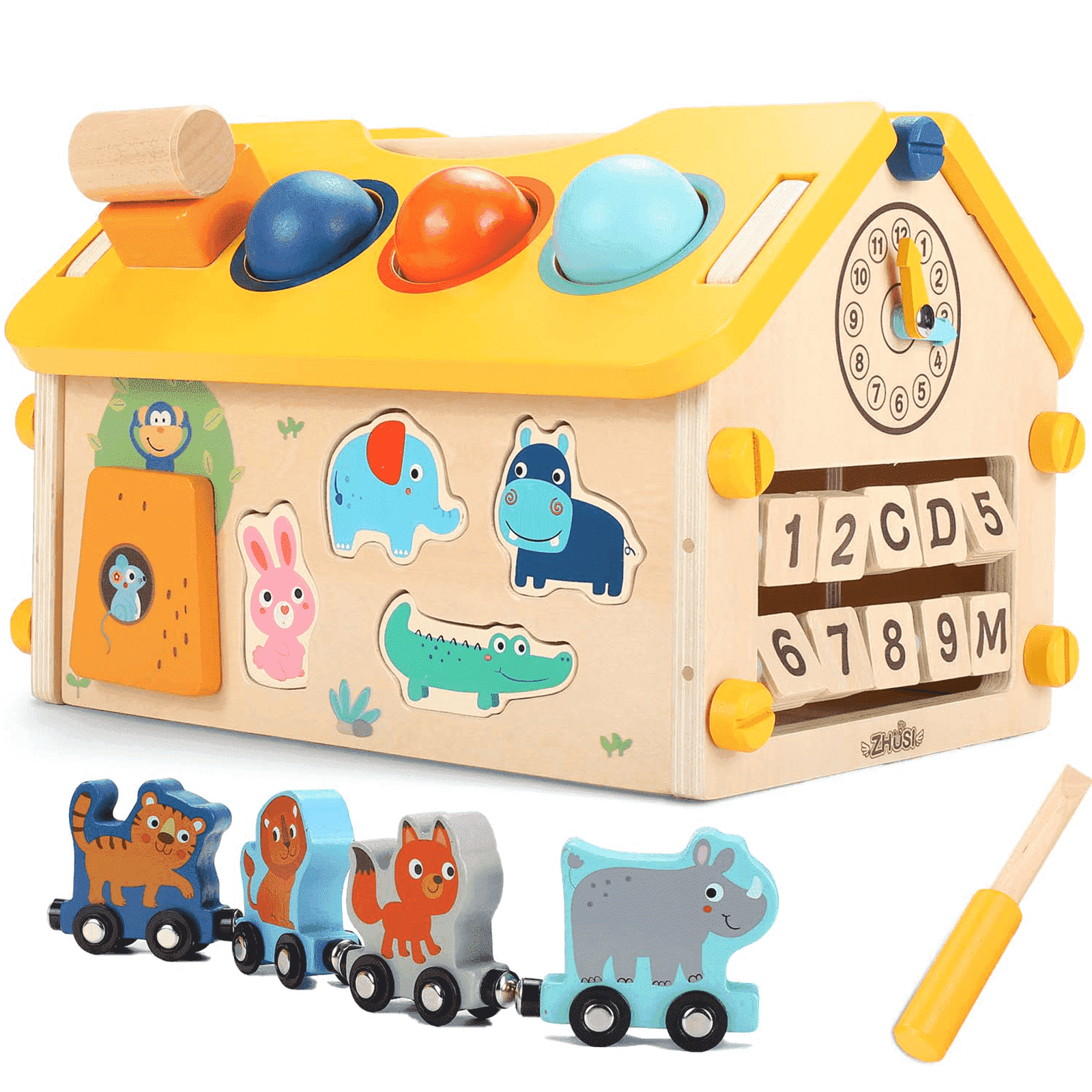 OATHX Baby Busy Board Activity Center Montessori Sensory Toys for Toddler Activity Cube Wood Toy