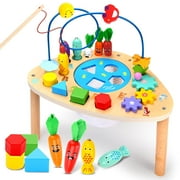 OATHX Baby Activity Table Bead Maze Board Wood Montessori Education Learn Toys for Toddler 1-4 Year