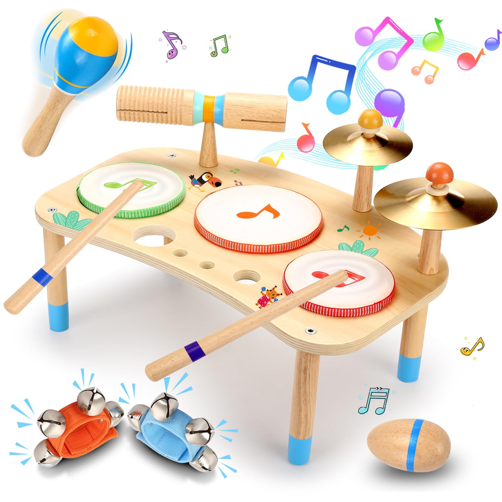 OATHX Kids Drum Set, 11 in 1 Musical Instruments for Toddlers