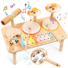 OATHX Kids Drum Set, Montessori Musical Instruments for Toddlers, Wooden Musical Toys for Baby, Preschool Educational Xylophone Drum Kit