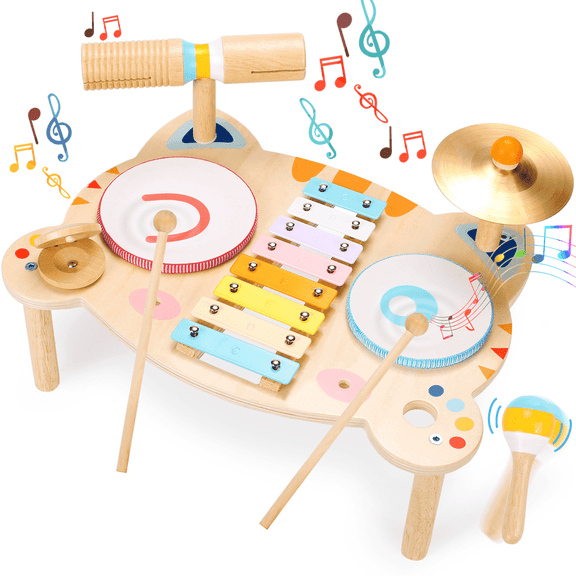 OATHX Toy Xylophone Kids Drum Set Musical Instruments for Baby Montessoni Learn Wooden Toddlers Music Toys