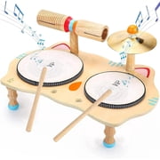 OATHX Toddler Music Toys Kids Drum Set Educational Wood Montessori Learn Musical Instruments Baby Birthday Gift