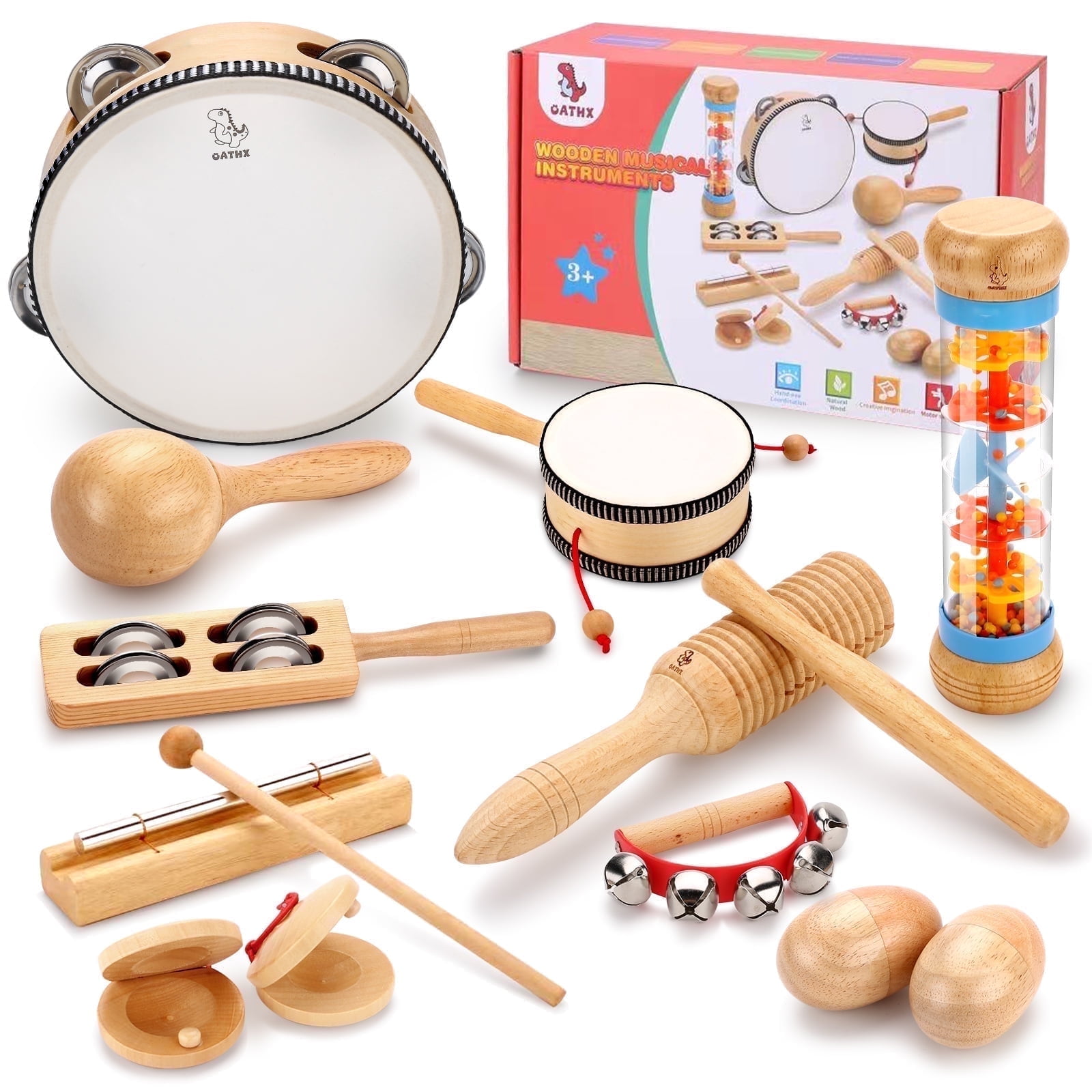 Free Shipping Kids Music Toys Wood Percussion Instruments Tambourine Musical Education Birthday Gift for 1 Year Walmart