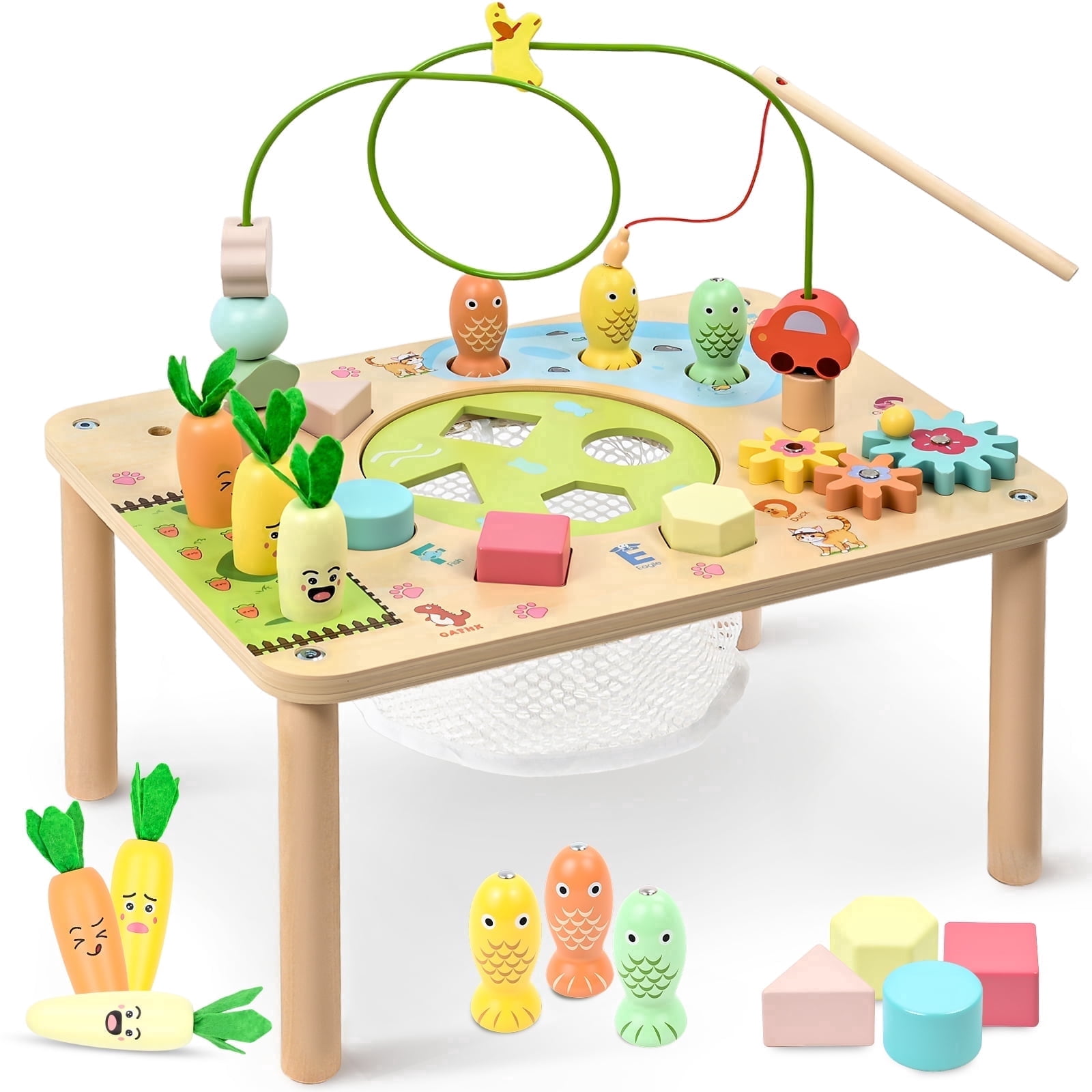 OATHX Busy Board for Toddlers Toy Bead Maze Radish Fishing Educational Kid Activity Center Sensory Montessori Learn Toys