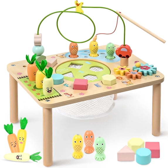 OATHX Busy Board for Toddlers Toy Bead Maze Radish Fishing Educational Kid Activity Center Sensory Montessori Learn Toys