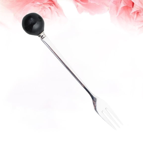 OATIPHO Ergonomic Black Ceramic Handle Ice Cream Fork for Home Use 6Pcs