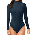 thumbnail image 1 of OAUP Turtle Neck Long Sleeve Bodysuit With Velvet Women Tummy Control Jumpsuit Curvy Rompers Blue, 1 of 6