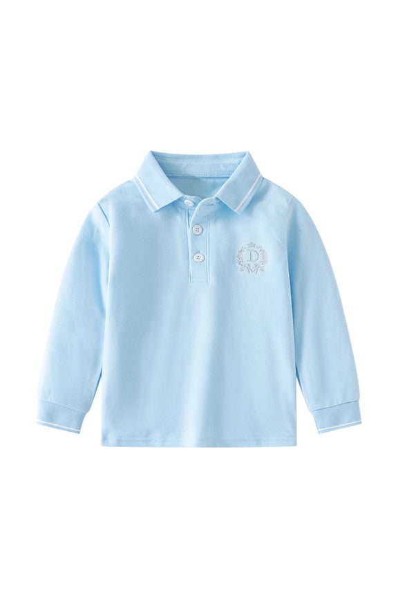 Wxolcjlv Toddler Boys Polo Shirts School Long Sleeve Casual Solid Color Gentleman Tops Holiday Lapel Button Pullover Shirt Vintage Casual Fit Daily Tee,1 -2 Years