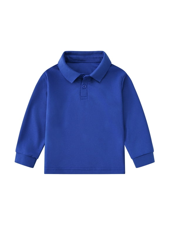 Toddler Boys Polo Shirts School Long Sleeve Casual Solid Color Gentleman Tops Holiday Lapel Button Pullover Shirt Vintage Casual Fit Daily Tee,1-12Y