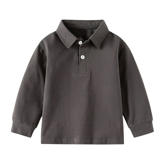 Wxolcjlv Toddler Boys Polo Shirts School Long Sleeve Casual Solid Color Gentleman Tops Holiday Lapel Button Pullover Shirt Vintage Casual Fit Daily Tee,18 -24 Months