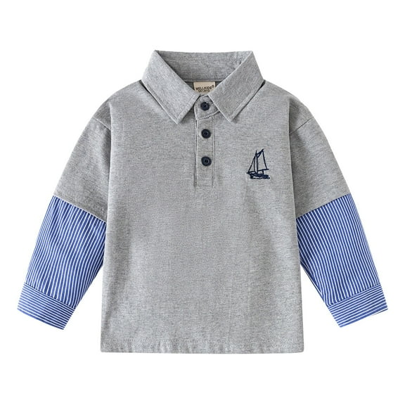 Wxolcjlv Toddler Boys Polo Shirts School Long Sleeve Casual Solid Color Gentleman Tops Holiday Lapel Button Pullover Shirt Vintage Casual Fit Daily Tee,3 -4 Years
