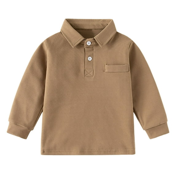 OAUP Toddler Boys Polo Shirts School Long Sleeve Casual Solid Color Gentleman Tops Holiday Lapel Button Pullover Shirt Vintage Casual Fit Daily Tee,3 -4 Years