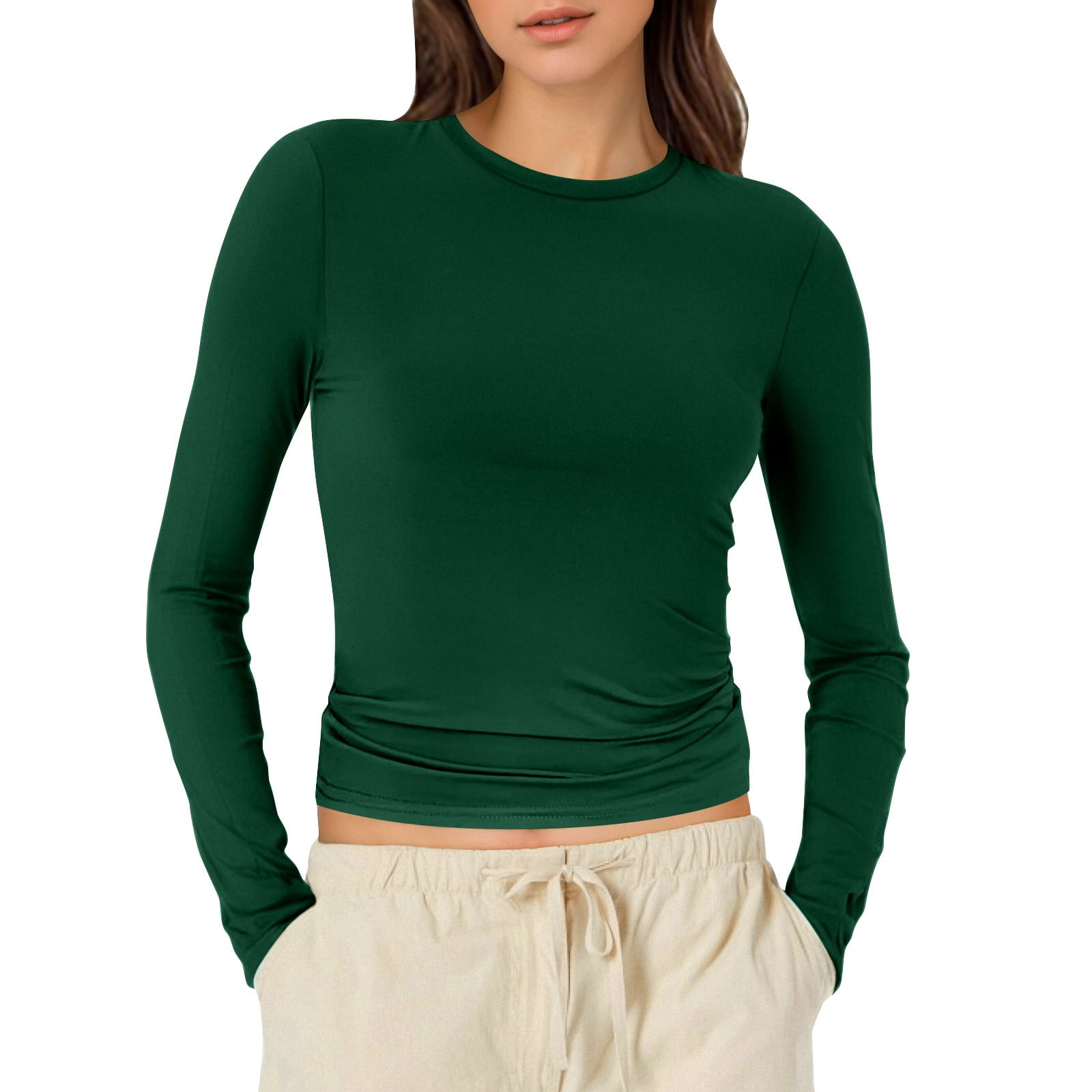 ALGALAROUND Women's Cutout Tops - Long Sleeve Round Neck Slim Fit Basic Tee Shirts - View #8