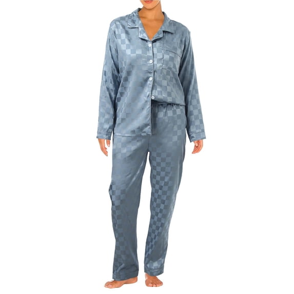 OAUP Womens Pajama Sets Ice Silk Plaid Long Lounger Sleepwear Set Casual House And Outdoor Pajamas Set Daily Fit