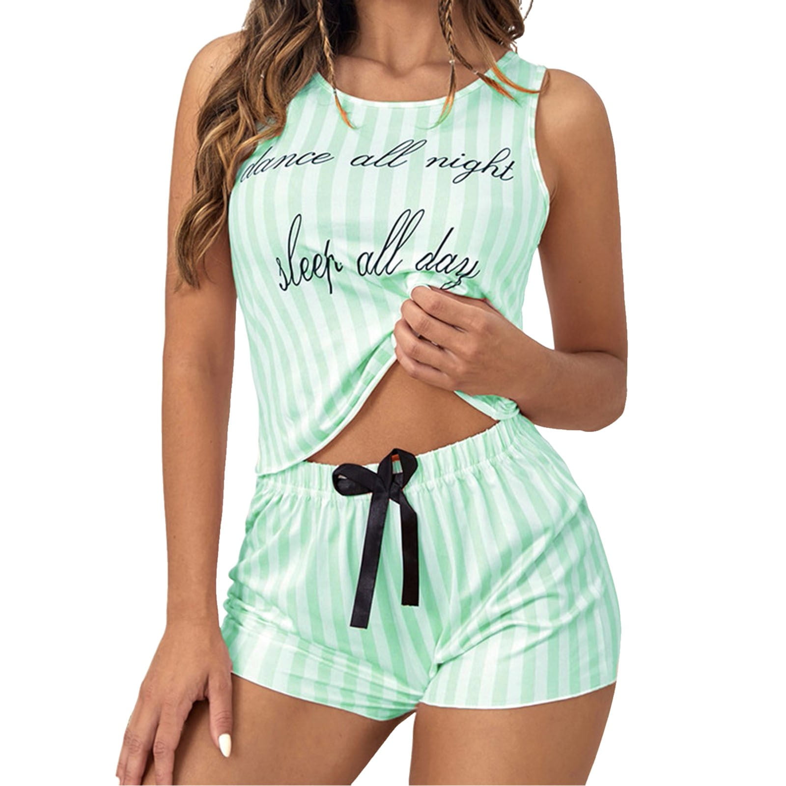 OAUP Womens Pajama Sets Printed Tank Top Drawstring Shorts Homewear Set ...