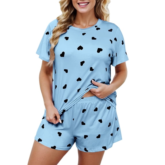 Wxolcjlv Womens Pajama Sets Summer Plus Size Short Sleeved Shorts Housecoat Set Breathable Comfortable Sleepwears Daily Fit
