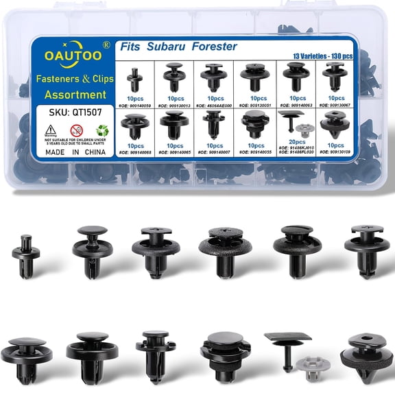 OAUTOO 130pcs fits Subaru Forester Body Interior and Exterior Retainer Fastener Clip Assortment Bumper Cover Fender Liner Cowl Panel & Lower Molding Clips Engine Cover Retainer Kit