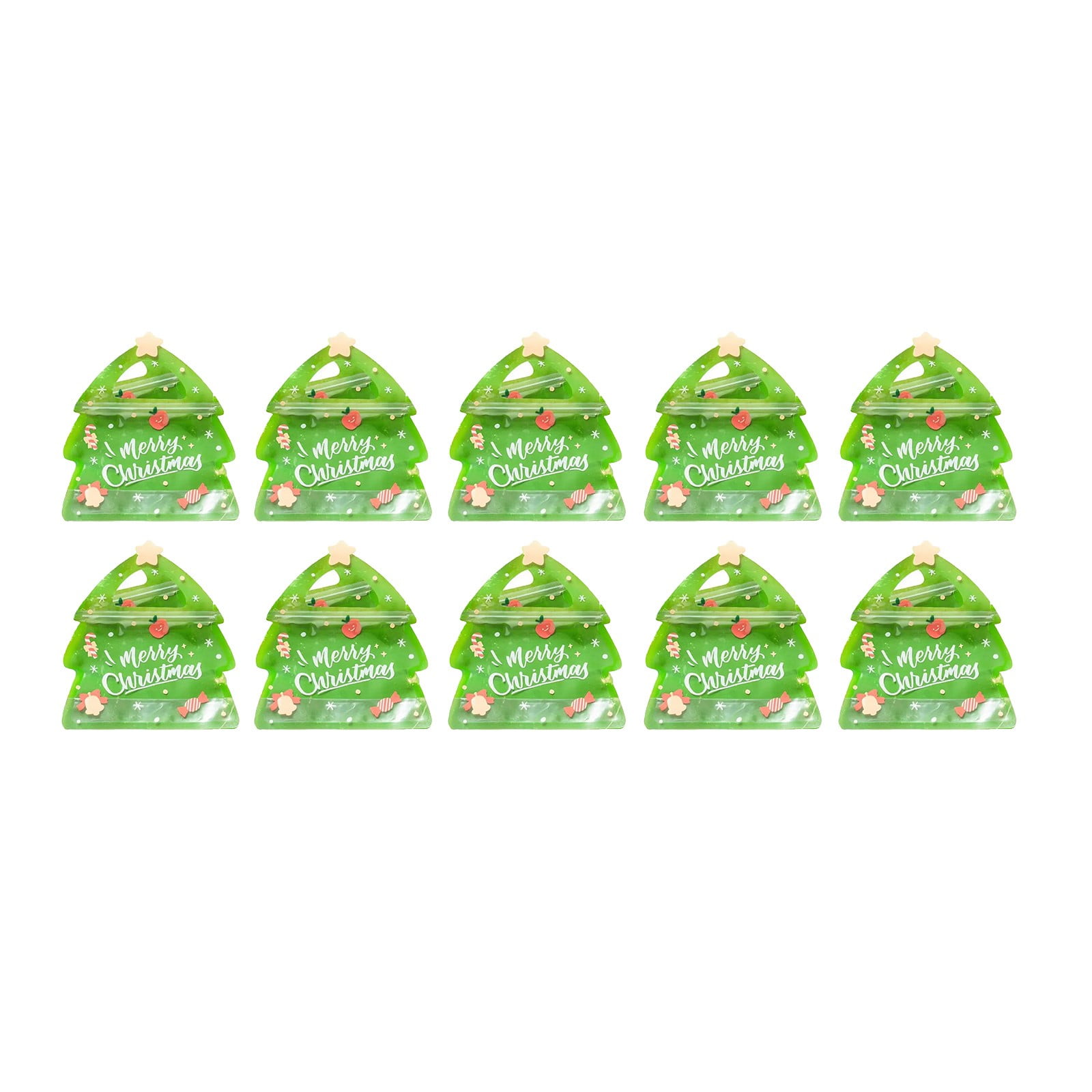 10Pcs Christmas Treat Bags For Kids Clear Tree Shaped Ziplock Reusable Goodie Bag Xmas Sealable Bags With Handle For Candy, Cookie, Snack, Party Supplies