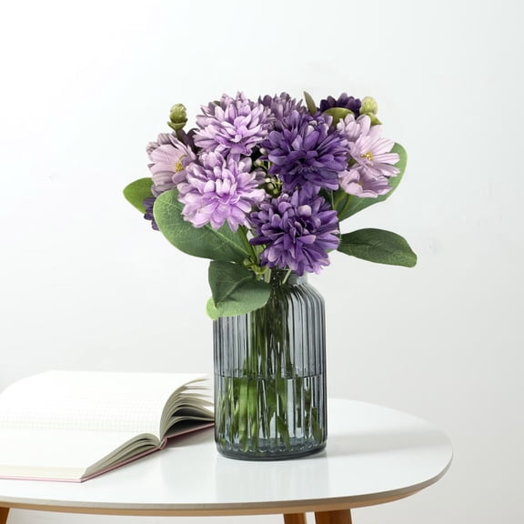 OAVQHLG3B 11.8inch Silk Artificial Spring Bouquet Pastel Flowers with Dahlia Lilac Flowers Colorful Fake Wildflowers Floral Arrangements for Wedding Easter Table Centerpieces Home Decor Indoor