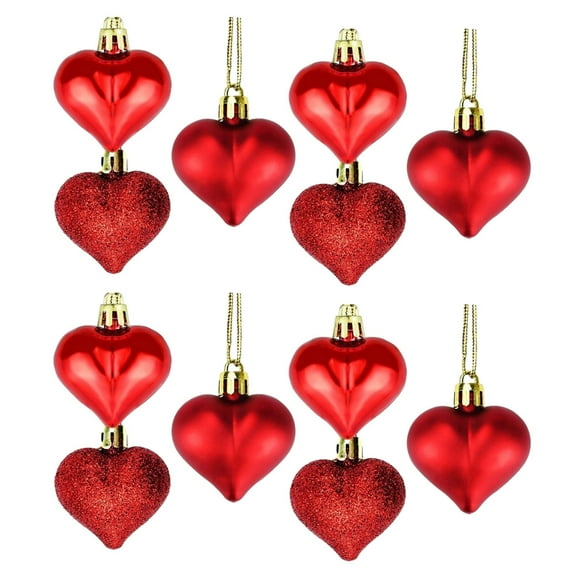 OAVQHLG3B 12Pcs Valentines Day Decor Heart Ornaments Red Pink Silver Valentines Decorations Heart Shaped Baubles Hanging Ornaments for Valentine’s Day Christmas Tree Wedding Anniversary Party