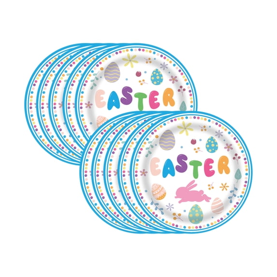 OAVQHLG3B 16Pcs Happy Easter Paper Plates Round Bunny Flowers Dessert Disposable Plates 7" Colorful Rabbit Floral Decorative Tableware Dinner Dinnerware for Holiday Spring Birthday Party Supplies