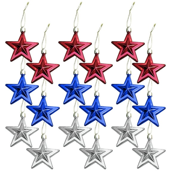 OAVQHLG3B 18Pcs Patriotic Star Ornaments 4th of July Decorations Memorial Day Independence Day Labor Day Veterans Day Decorations for Home Party Christmas Tree Decor, Blue Red and Silver