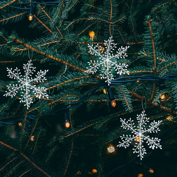 OAVQHLG3B 2.3 inches Large Silver Snowflakes Ornaments 6 Pack Big Plastic Glitter Snowflake Ornaments for Christmas Tree Winter Indoor Outdoor Window Giant Craft Hanging Snowflakes Decorations