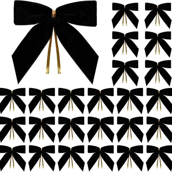OAVQHLG3B 24 Pcs Small Velvet Christmas Bows for Christmas Tree, Wreath, Gift Wrapping, Crafts, Wedding, Party, Twist Tie Bows for Treat Bag Bakery Candy Bags, Home Decor 3.5 x 3.5 inch