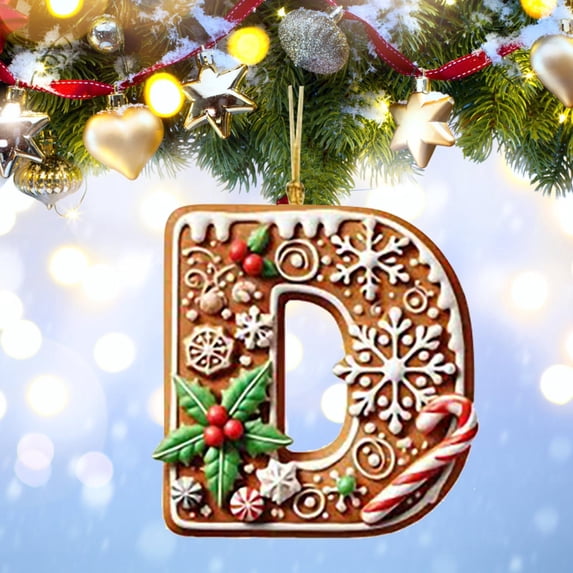 OAVQHLG3B 26 Gingerbread Alphabet Ornaments for Christmas Tree Candy Cane Initial Letter I Pendant with Berries Pattern Mini Alphabet Hanging Decorations for Party Gifts DIY Decor