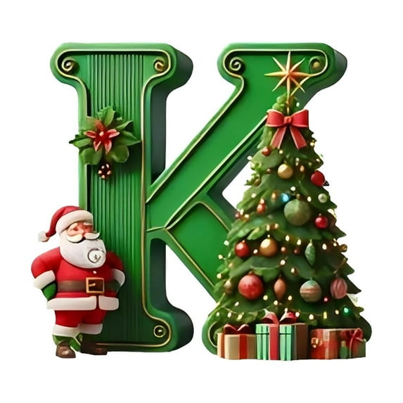 OAVQHLG3B 26 Green Alphabet Ornaments for Christmas Tree Initial Letter Santa Claus Pendant with Xmas Tree Mini Alphabet Hanging Decorations for Christmas Tree Party Gifts DIY Decor