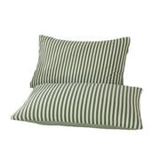 OAVQHLG3B 2Pcs Cotton Striped Standard Pillowcases Set, White and Green Stripes Pattern Printed Pillow Covers with Envelope Closure, 19x29 inch