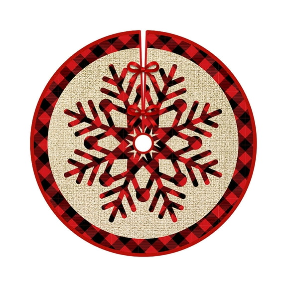 OAVQHLG3B 35.4in Christmas Tree Skirt Red Snowflakes Small Xmas Decorations Burlap Red Stitch Tree Skirt for Tree