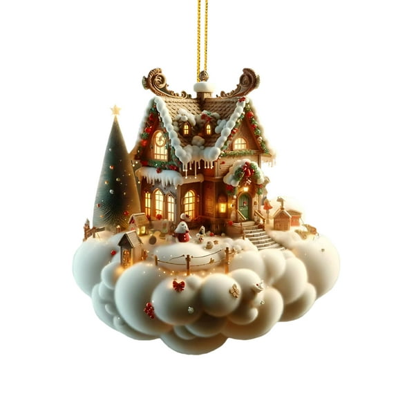 OAVQHLG3B Christmas Hanging Village Houses Tree Decor, Miniature House Ornament with Candy Cane Reindeer House Snowman Christmas Tree Hanging Pendant