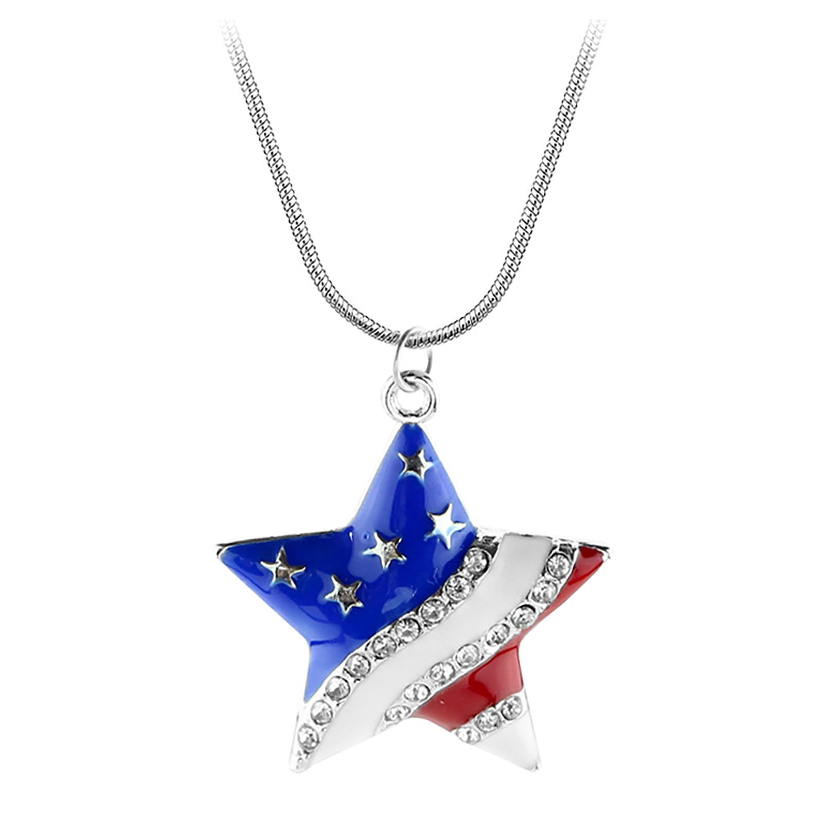 4th Of July Necklace - Patriotic Red White Blue Flag Jewelry For Women & Men, Veterans Day Gift