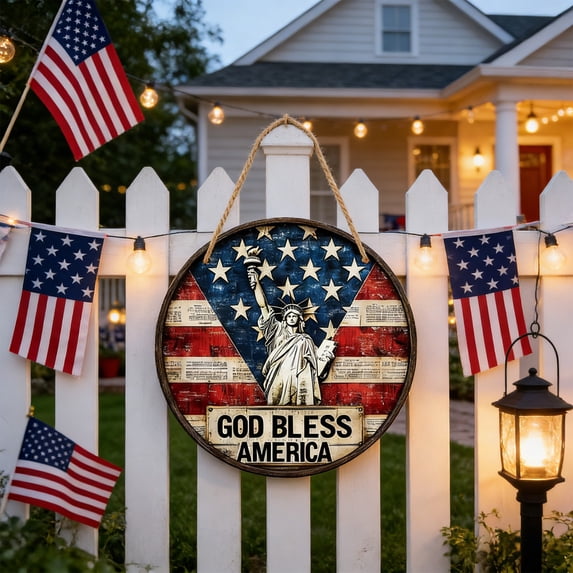 OAVQHLG3B 4th of July Hanging Door Sign, Patriotic Decor 250th Anniversary Wreath Decorations Front Door Hanger America Wooden Plaque Rustic Porch Independence Day Wall Decor for Home Memorial Day