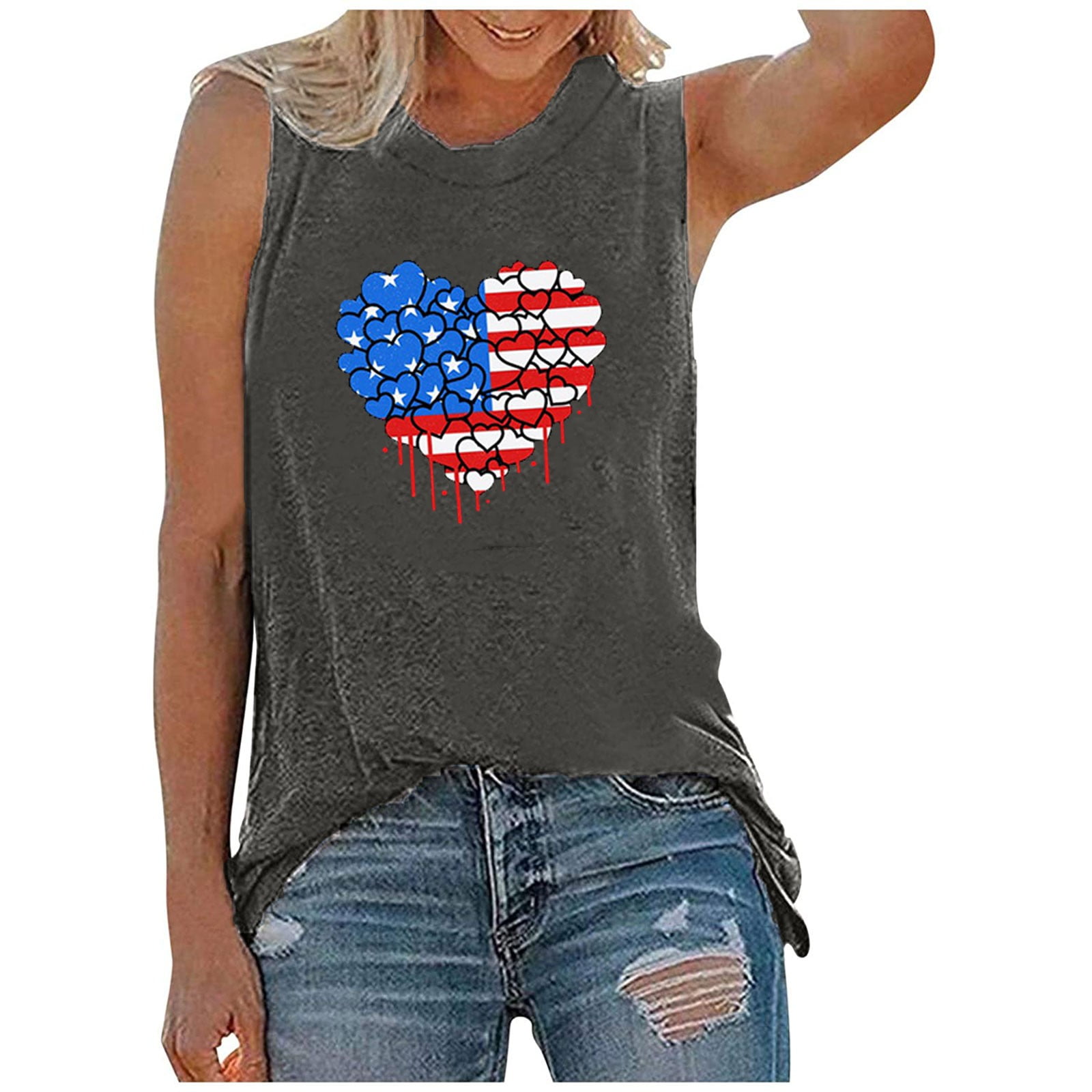 Women's 4th Of July Patriotic V-Neck Tee - Tie Dye American Flag Print, Faith Family Freedom, Size Small