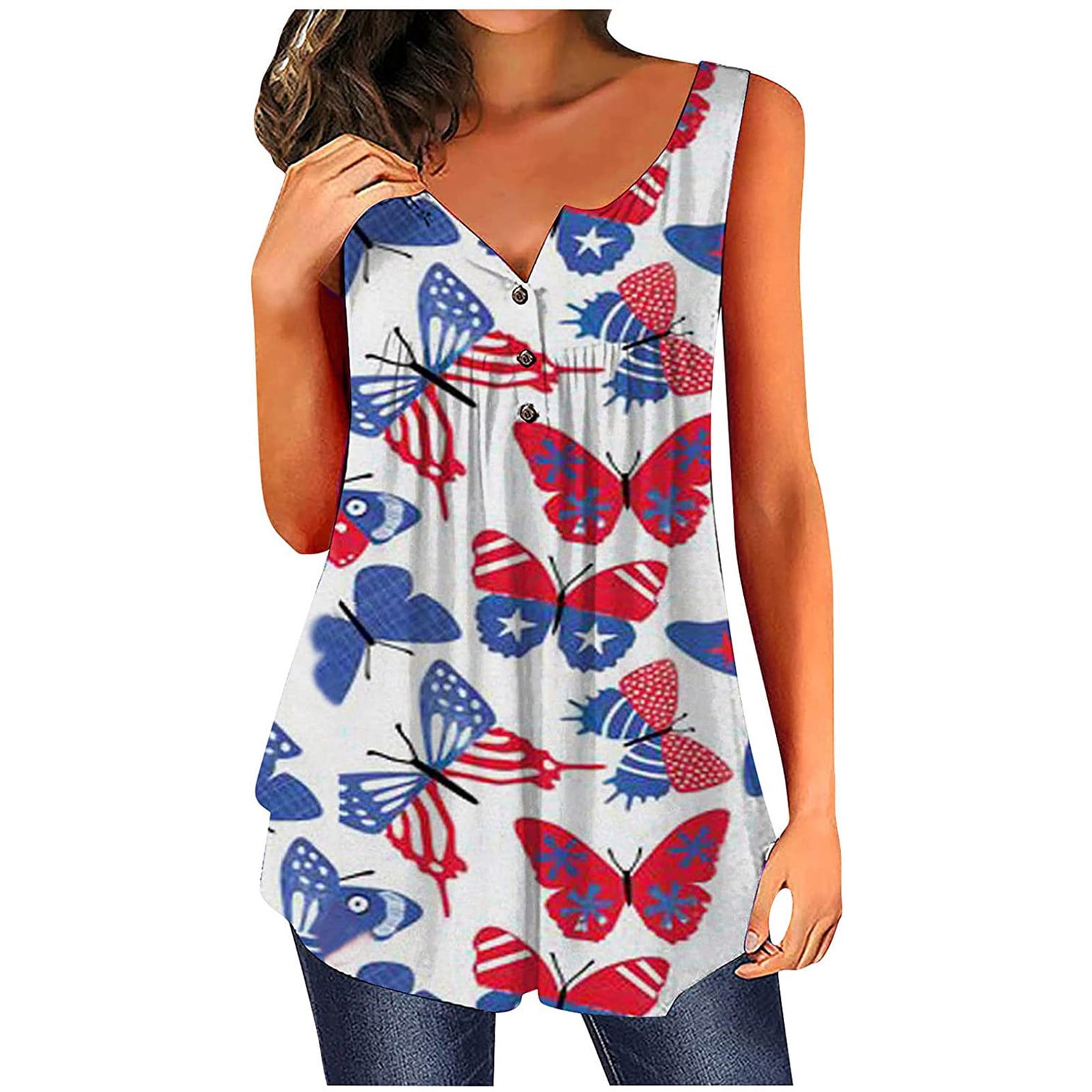 PECHAR Women’s Patriotic Tank Top – 4th Of July Sleeveless Racerback With American Flag Print - View #9