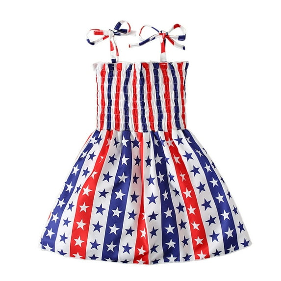 OAVQHLG3B Kids Baby Girls Dress Beach Dresses Casual Sleeveless 4th of July American Flag Princess Sundress Summer Dress