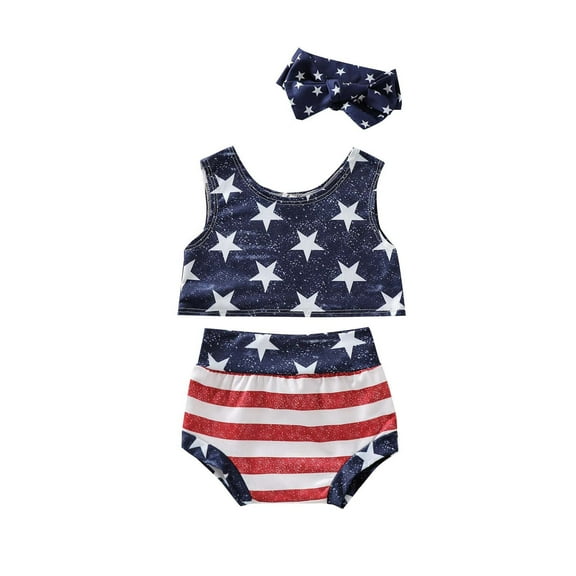 OAVQHLG3B 4th of July Baby Girl Outfits Boys Girls Independence Day American Flag Vest Shorts Headwear Clothes Set