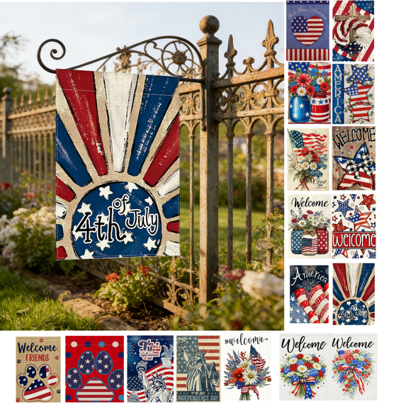 OAVQHLG3B 4th of July Garden Flag Patriotic Stars 12x18 Inch Double Sided for Outside Small Burlap Independence Day Welcome Yard Flag