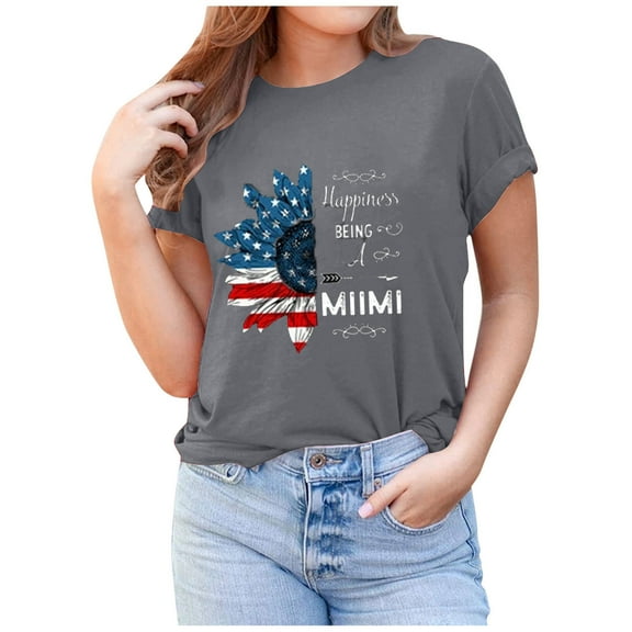 OAVQHLG3B 4th of July Outfits for Women American Flag T Shirt O-Neck Print Tops T-shirt Short Sleeve Casual Blouse