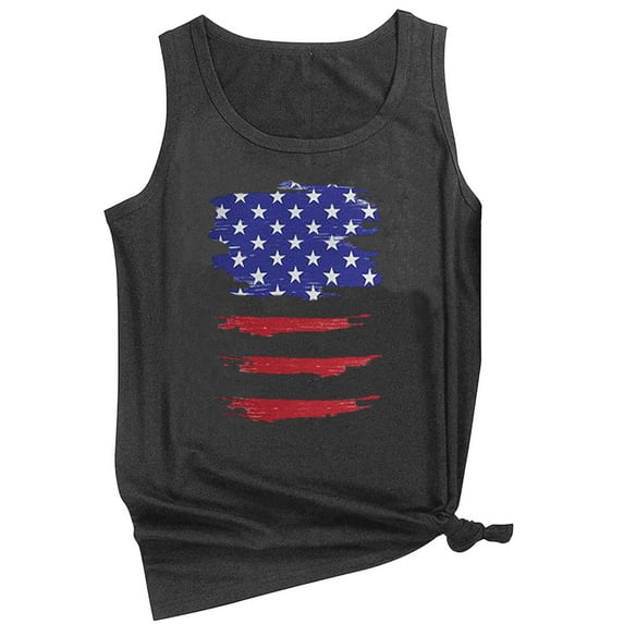 OAVQHLG3B 4th of July Outfits for Women American Flag T Shirt O-Neck Sleeveless Patriotic Shirts Flag Print Tank Tops Shirts