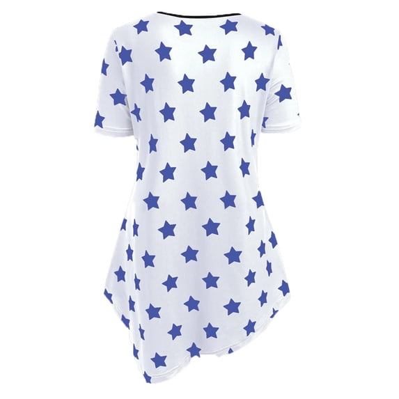 OAVQHLG3B 4th of July Outfits for Women American Flag T Shirt Stripe America Flag Printed O-Neck Short SLeeve Top T-shirt Blouse