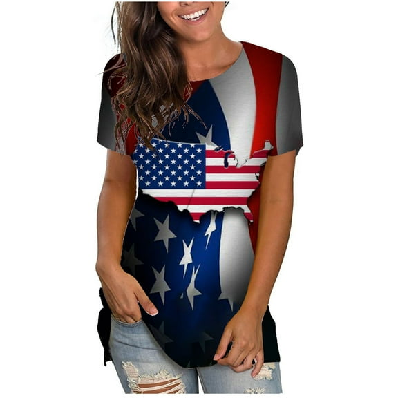 OAVQHLG3B 4th of July Outfits for Women American Flag T Shirt Summer Casual Round-neck Shirt T Short Sleeve Letters Print Tees Tops Blouse