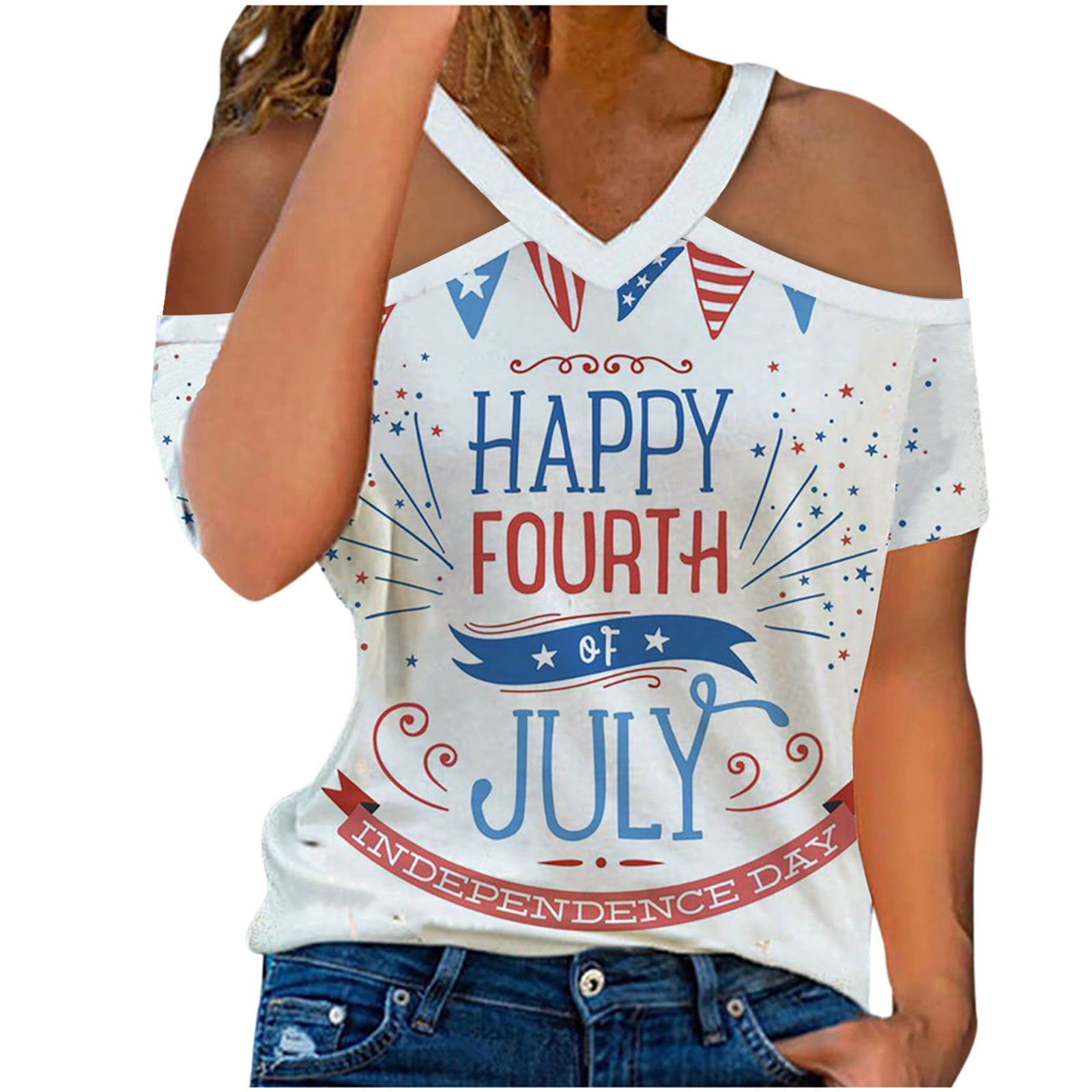 OAVQHLG3B 4th of July Outfits for Women American Flag T Shirt V