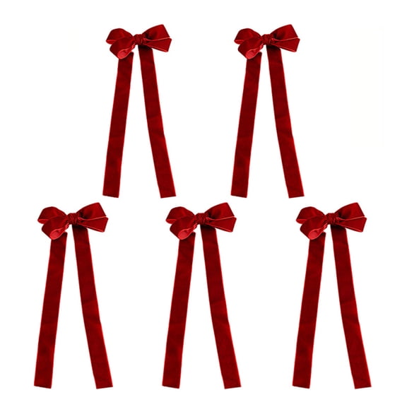OAVQHLG3B 5-Pack Flannel Burgundy Christmas Bows, Double Layer Pendant, Tree Decoration, for Holiday Decor, Home Accents