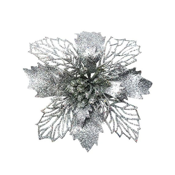 OAVQHLG3B 5 Pcs Christmas Glitter Poinsettia Flowers Christmas Tree Ornaments Artificial Christmas Flowers Decorations with Clips for Xmas Holiday Wreath Wedding Party Floral Decorations