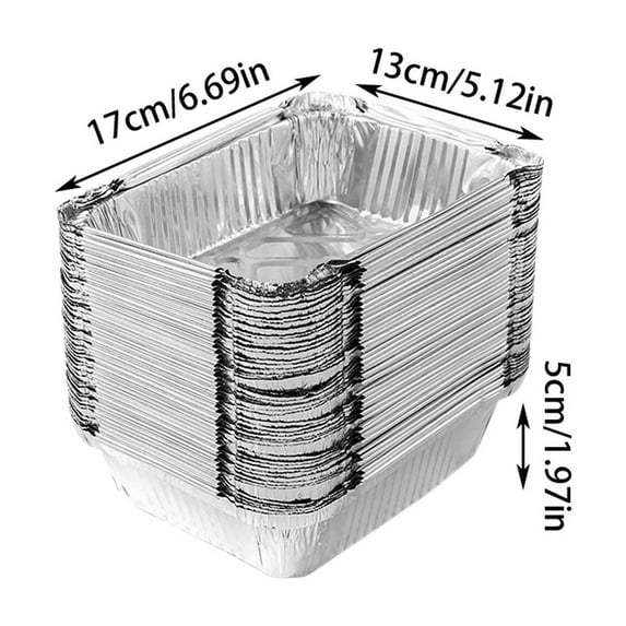 OAVQHLG3B 50 Pcs Disposable Aluminum Tin Foil Baking Pans Bakeware Square 6.1'' X 5.1'' X 2'' Inch Meal Prep for Catering, Baking Cakes, Breads, Brownies, Bread, Meatloaf, Lasagna