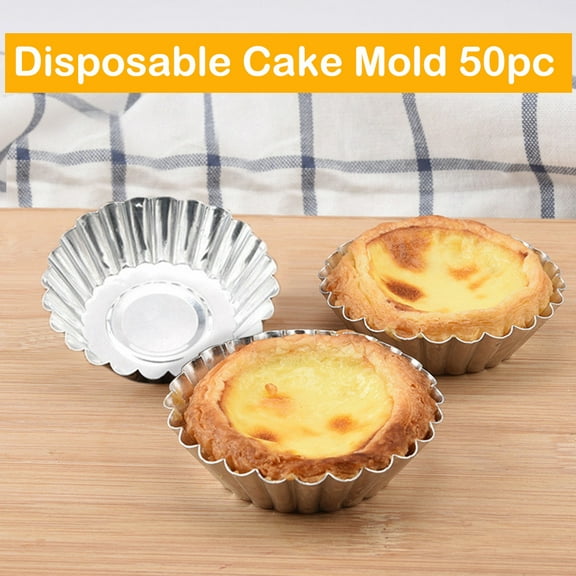 OAVQHLG3B 50pcs Baking Circular Egg Tart Aluminum Cupcake Cake Cookie Mold Lined Mould Tin Baking Tool Cake Cups Pie Pans