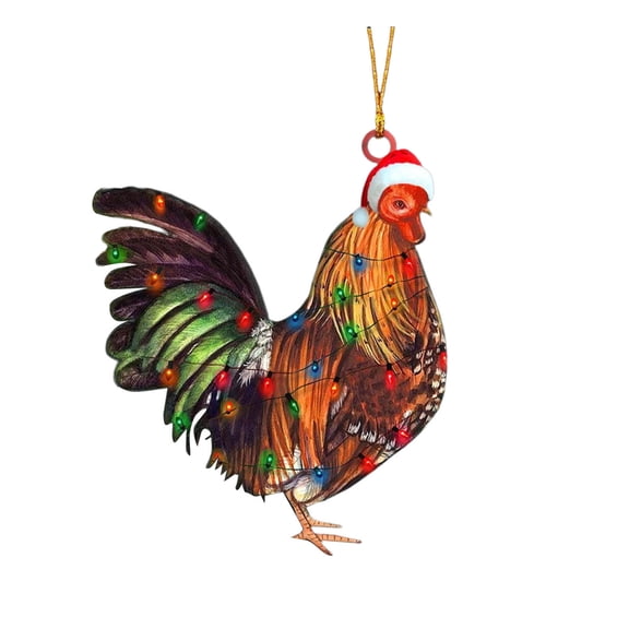 OAVQHLG3B 6 Pcs Christmas Chicken Ornament Set, Funny Acrylic Chicken Xmas Tree Decorations, Hanging Chicken Decor with Hanging Rope Rooster for Christmas Tree Door Window Car